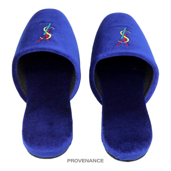 🔴 Yves Saint Laurent YSL Logo Slipper - Blue Velour - Picture 2 of 7